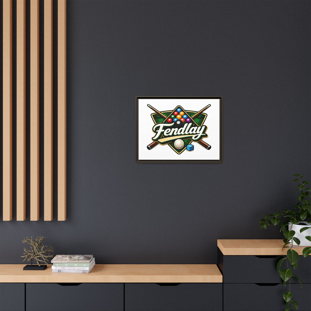 Billiards Logo Fendlay Matte Canvas Framed | Pool Cue & Balls Wall Art