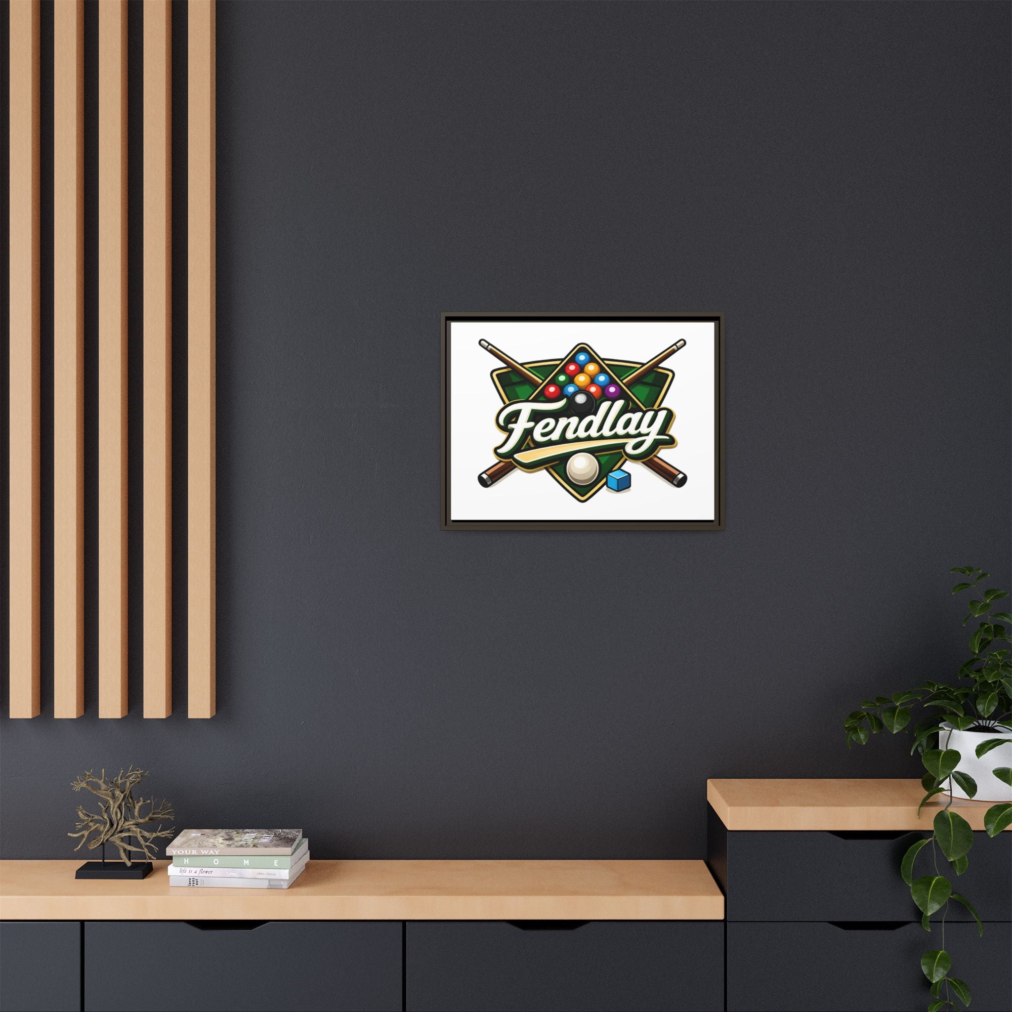 Billiards Logo Fendlay Matte Canvas Framed | Pool Cue & Balls Wall Art