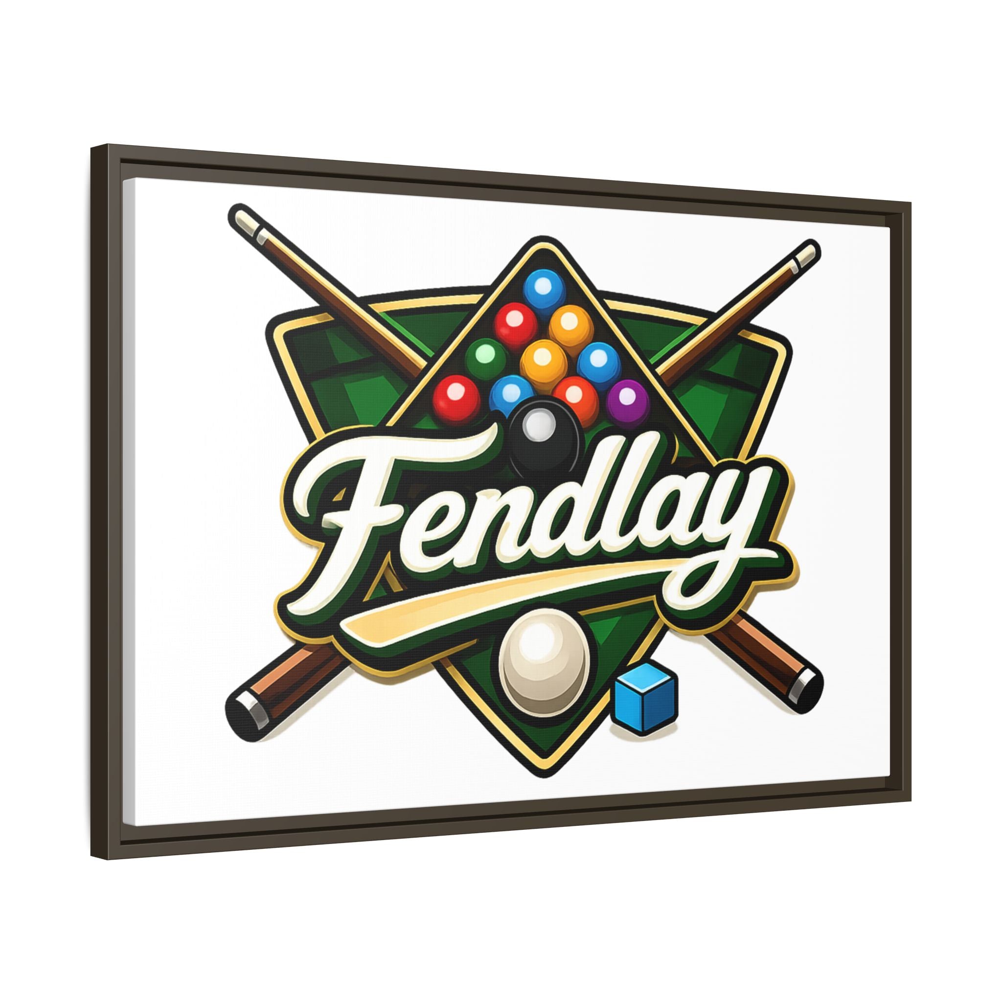 Billiards Logo Fendlay Matte Canvas Framed | Pool Cue & Balls Wall Art