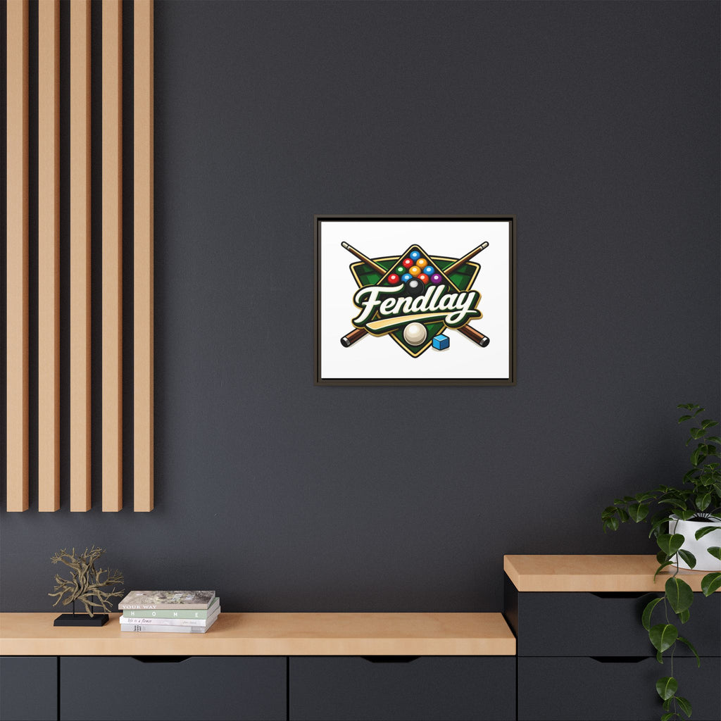 Billiards Logo Fendlay Matte Canvas Framed | Pool Cue & Balls Wall Art