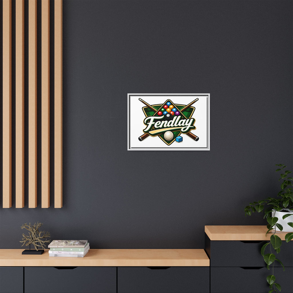 Billiards Logo Fendlay Matte Canvas Framed | Pool Cue & Balls Wall Art