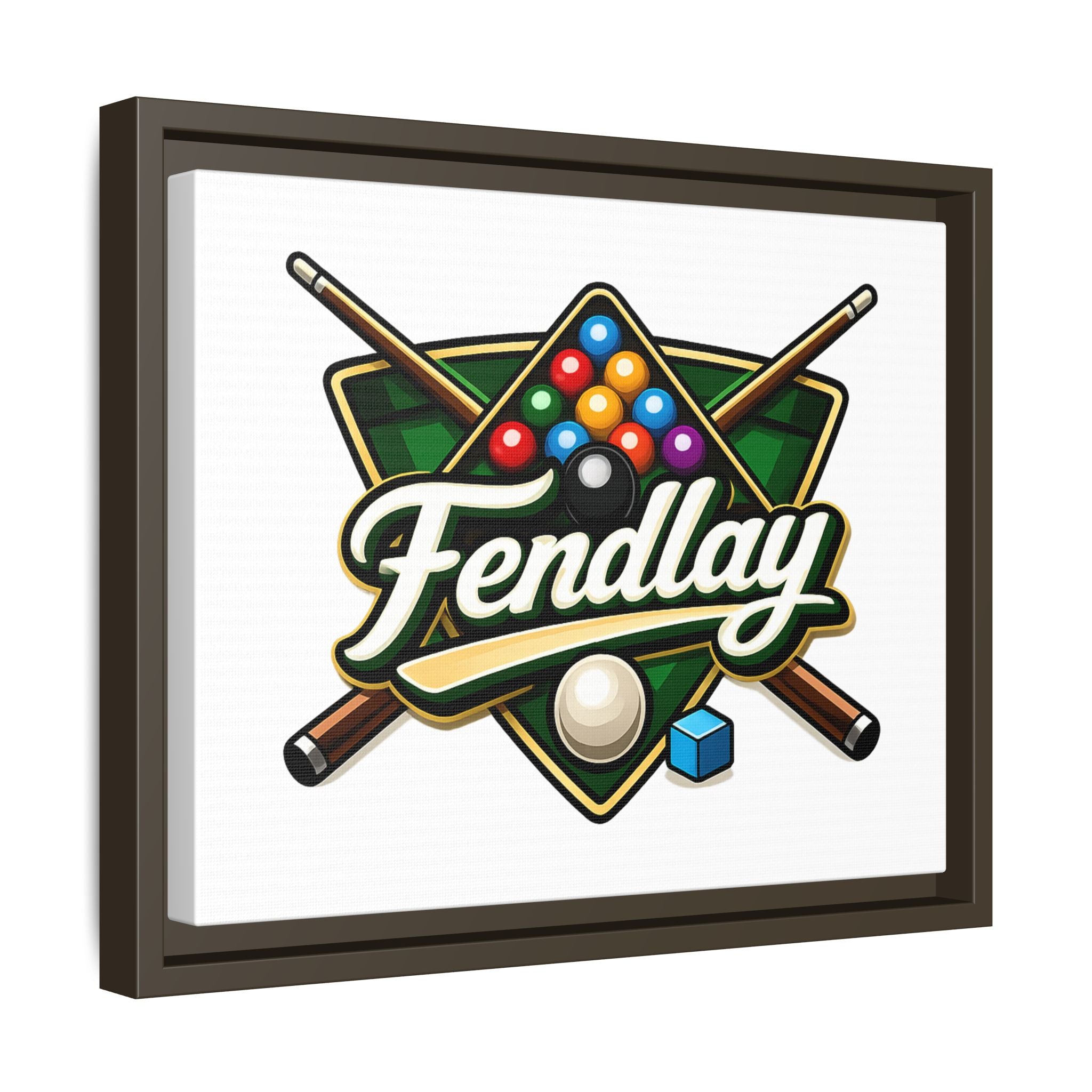 Billiards Logo Fendlay Matte Canvas Framed | Pool Cue & Balls Wall Art