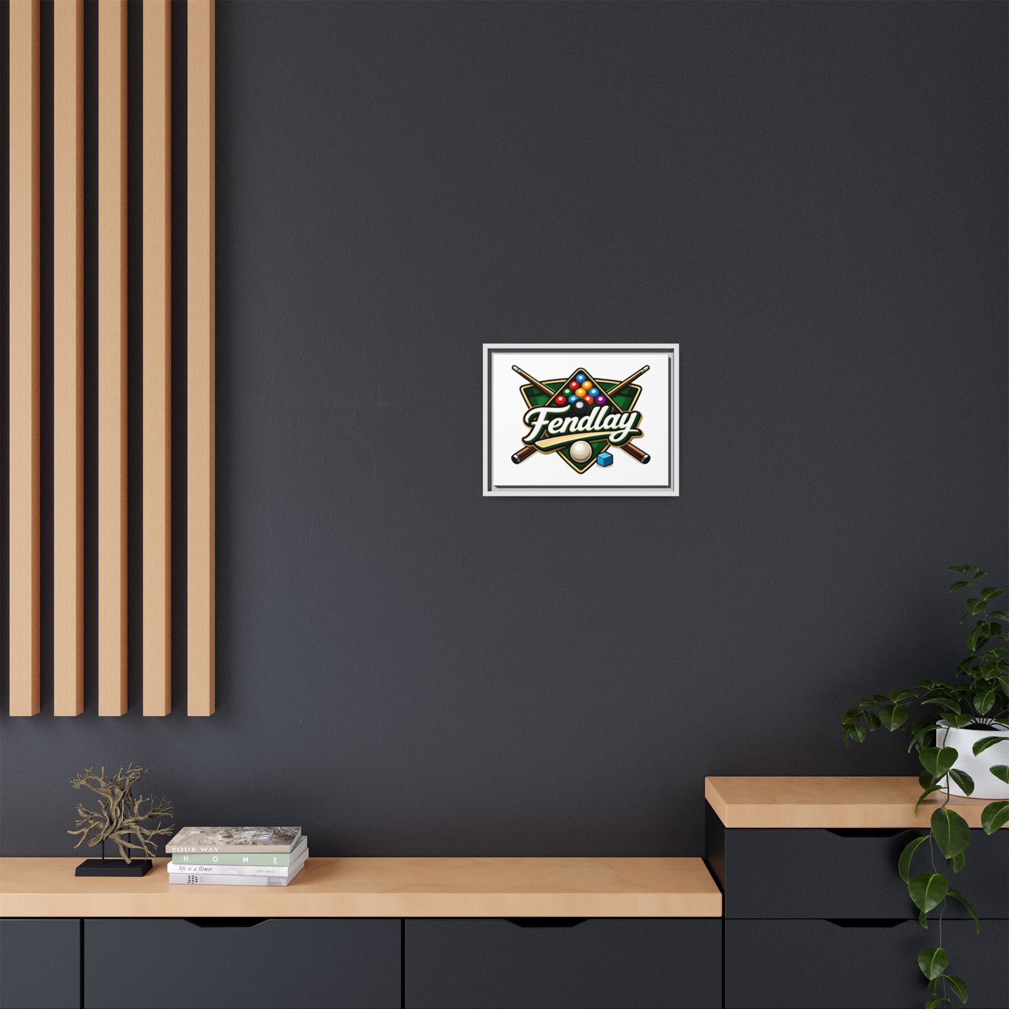 Billiards Logo Fendlay Matte Canvas Framed | Pool Cue & Balls Wall Art