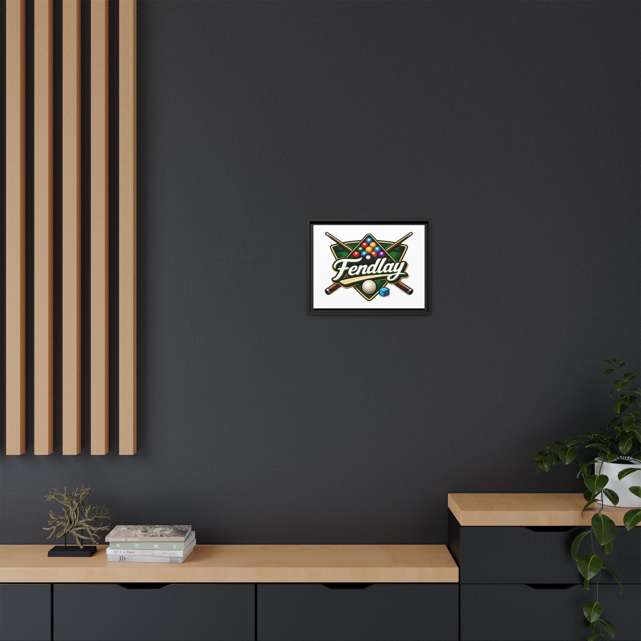 Billiards Logo Fendlay Matte Canvas Framed | Pool Cue & Balls Wall Art