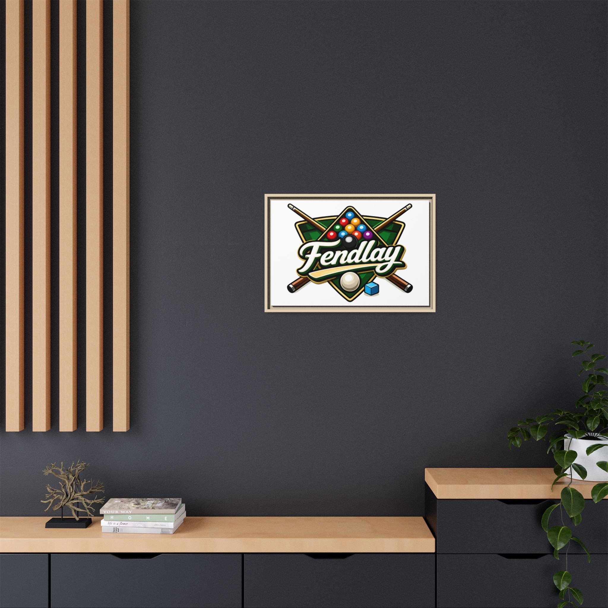Billiards Logo Fendlay Matte Canvas Framed | Pool Cue & Balls Wall Art