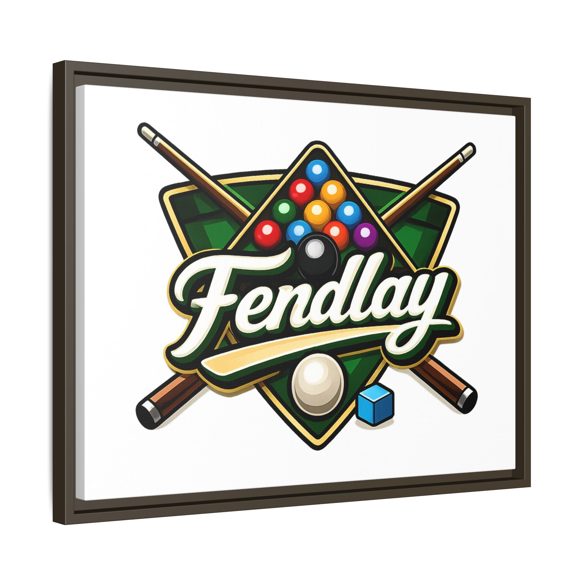 Billiards Logo Fendlay Matte Canvas Framed | Pool Cue & Balls Wall Art