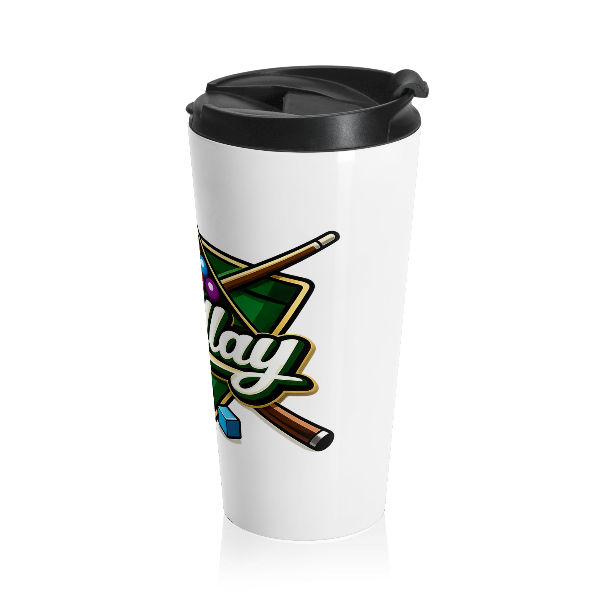 Billiards Rack Logo Travel Mug | Pool Cue, Snooker Ball Design