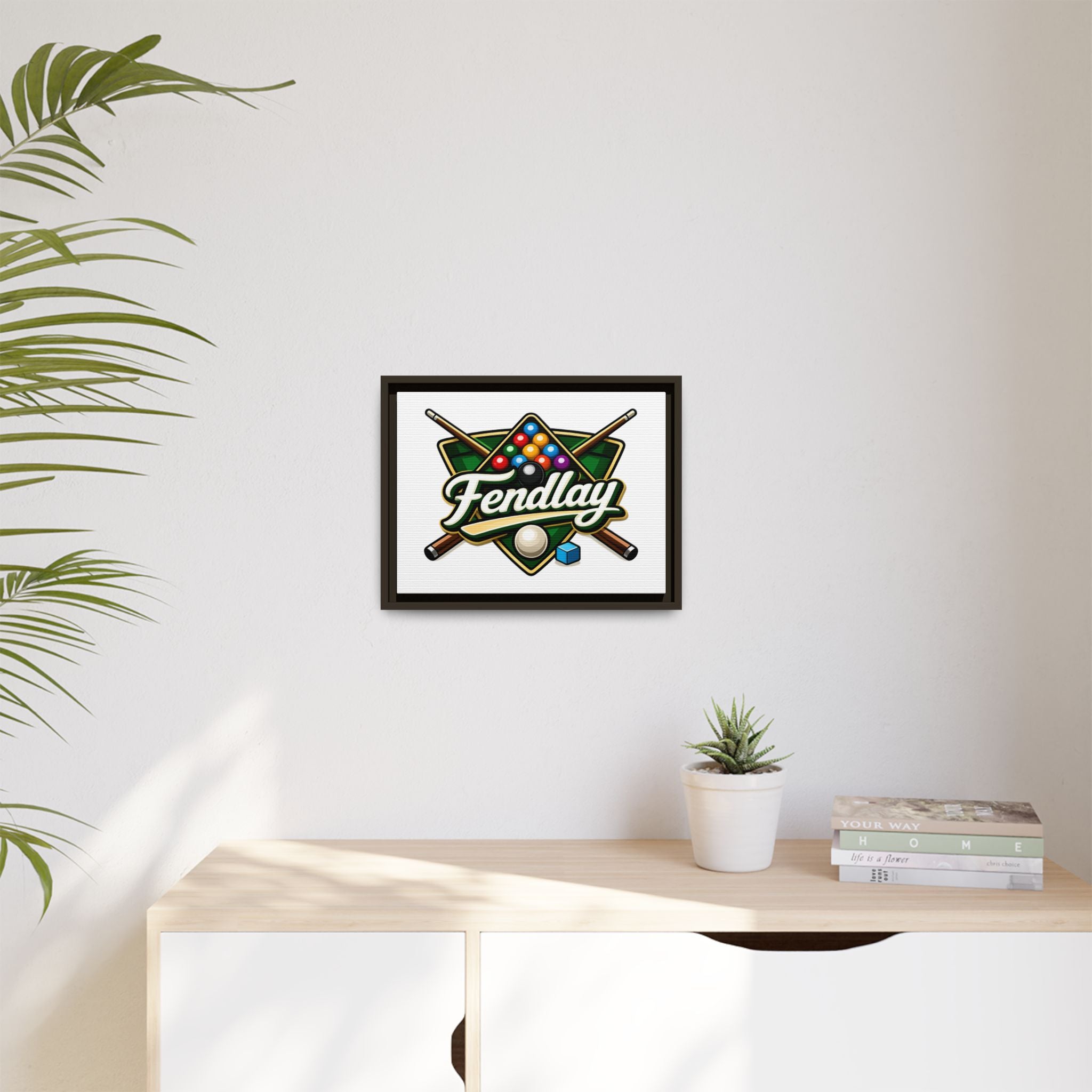 Billiards Logo Fendlay Matte Canvas Framed | Pool Cue & Balls Wall Art