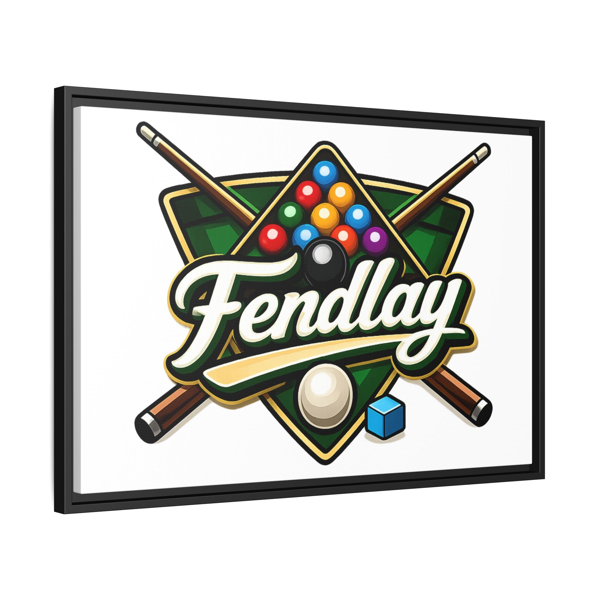 Billiards Logo Fendlay Matte Canvas Framed | Pool Cue & Balls Wall Art