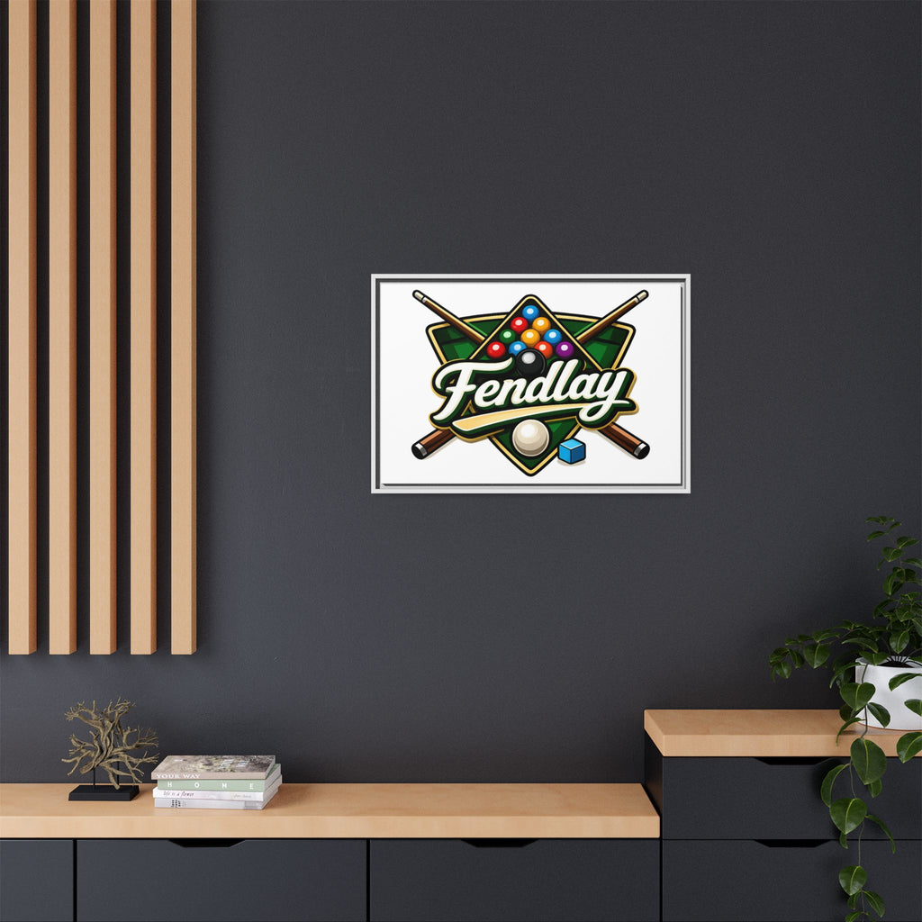 Billiards Logo Fendlay Matte Canvas Framed | Pool Cue & Balls Wall Art