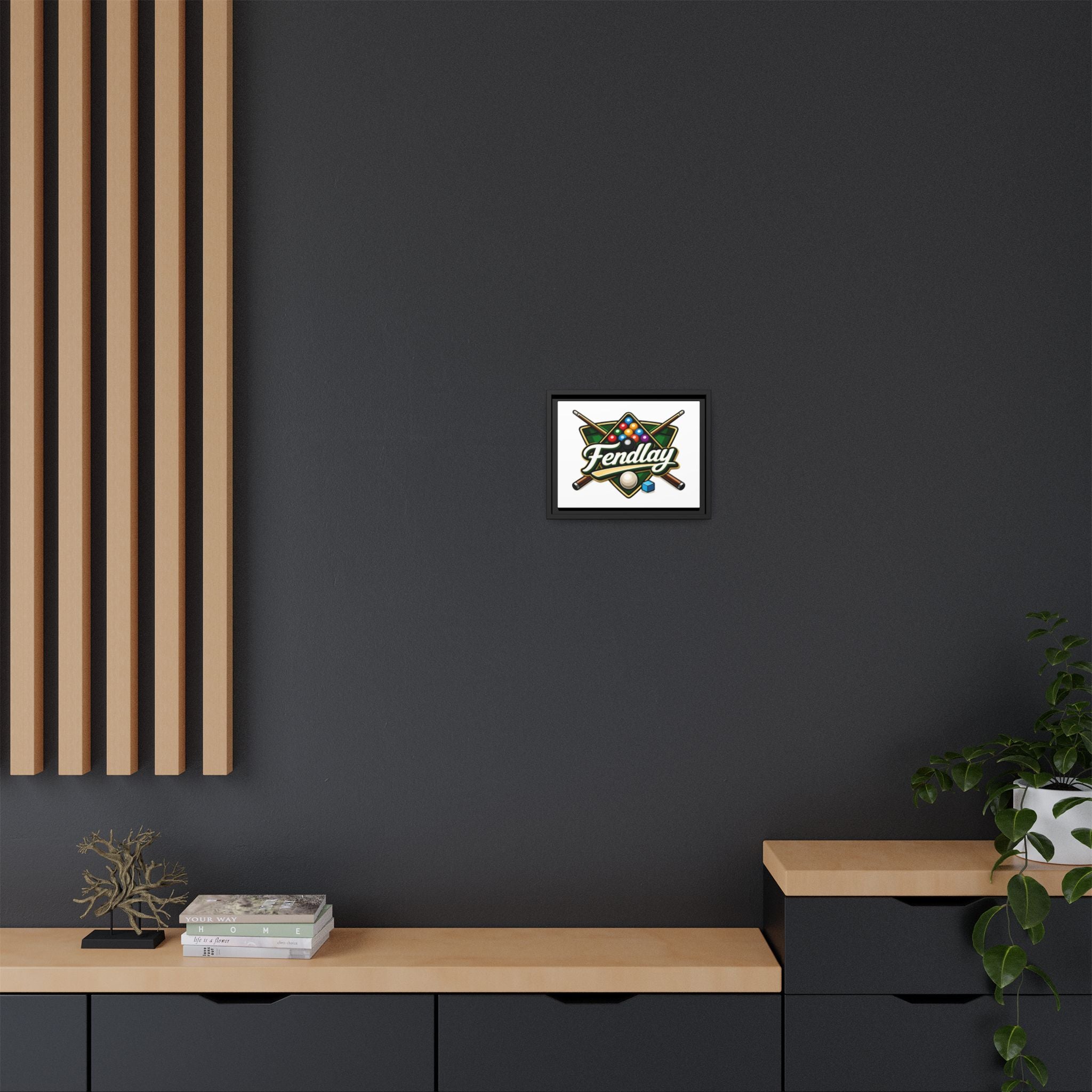 Billiards Logo Fendlay Matte Canvas Framed | Pool Cue & Balls Wall Art