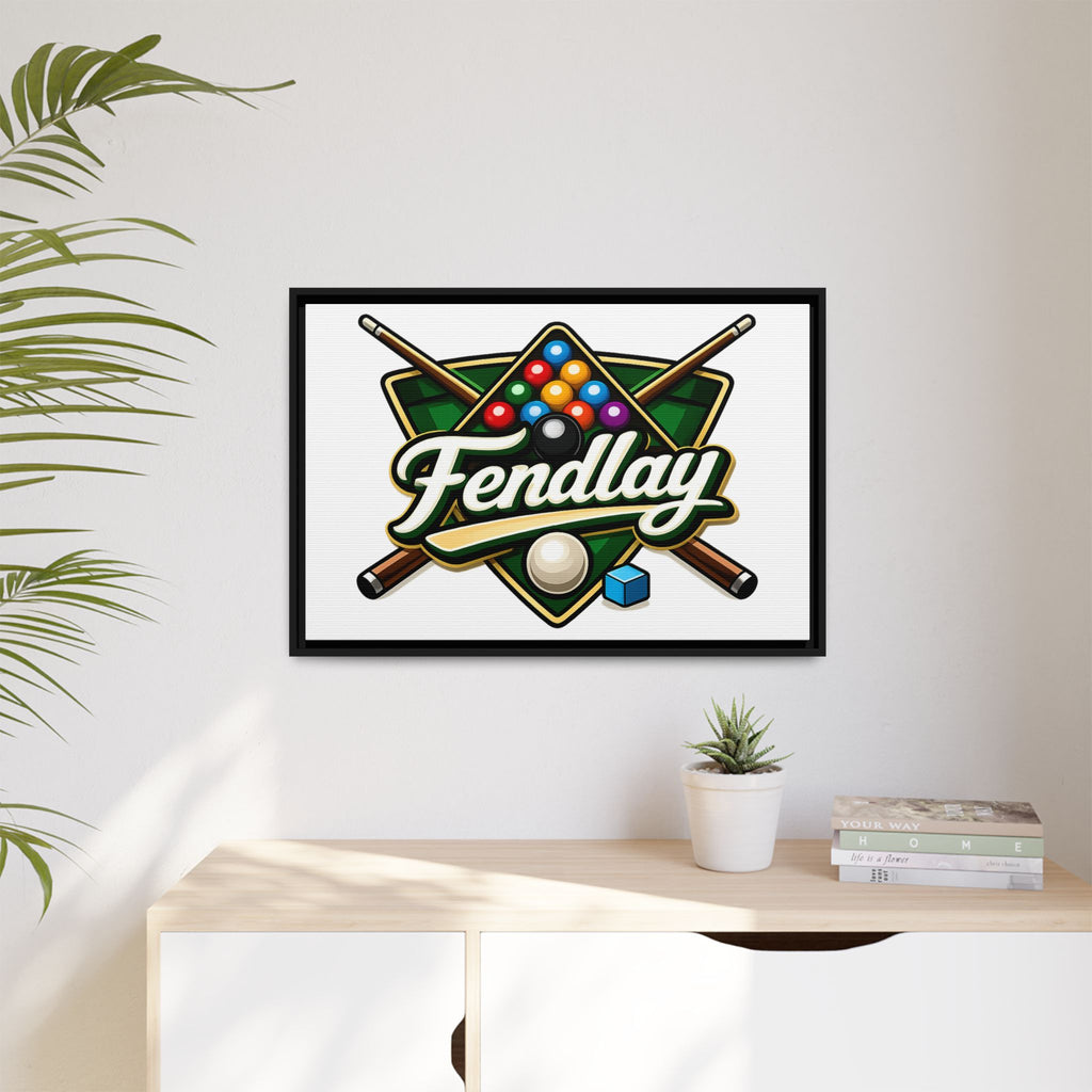 Billiards Logo Fendlay Matte Canvas Framed | Pool Cue & Balls Wall Art
