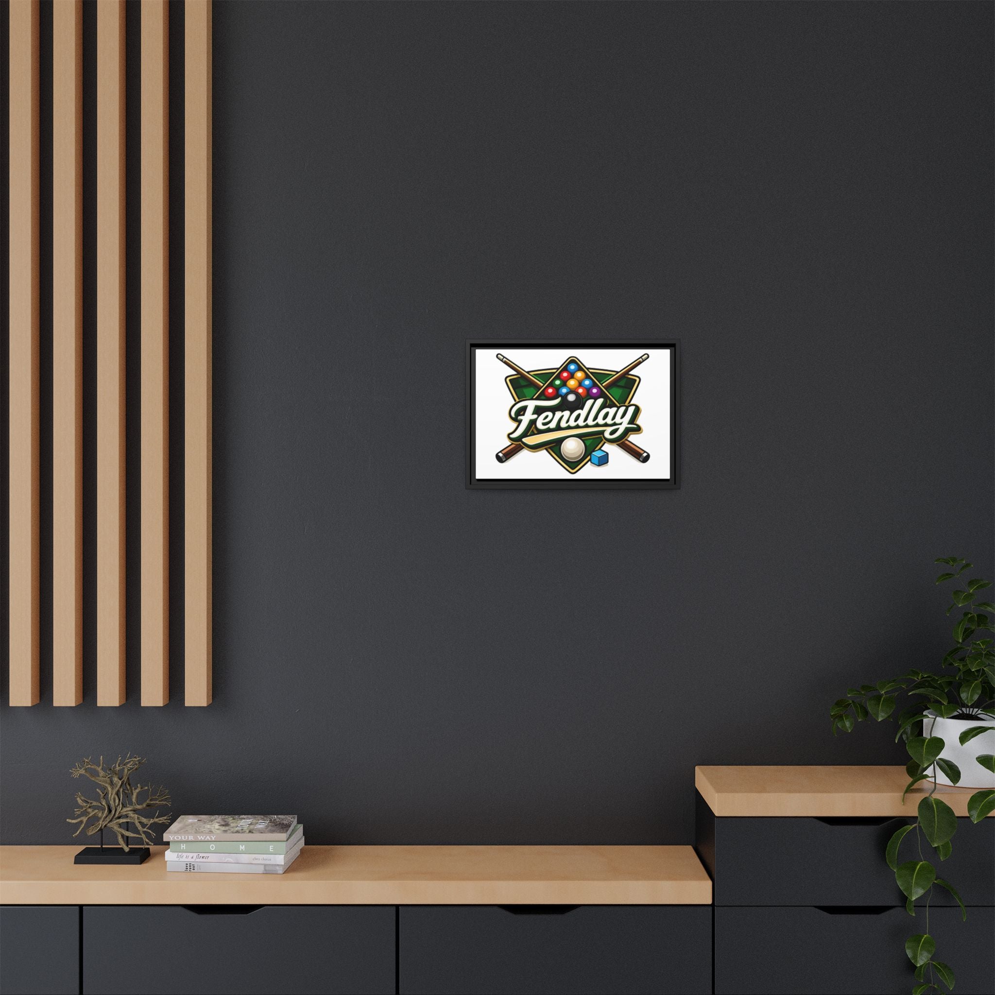 Billiards Logo Fendlay Matte Canvas Framed | Pool Cue & Balls Wall Art