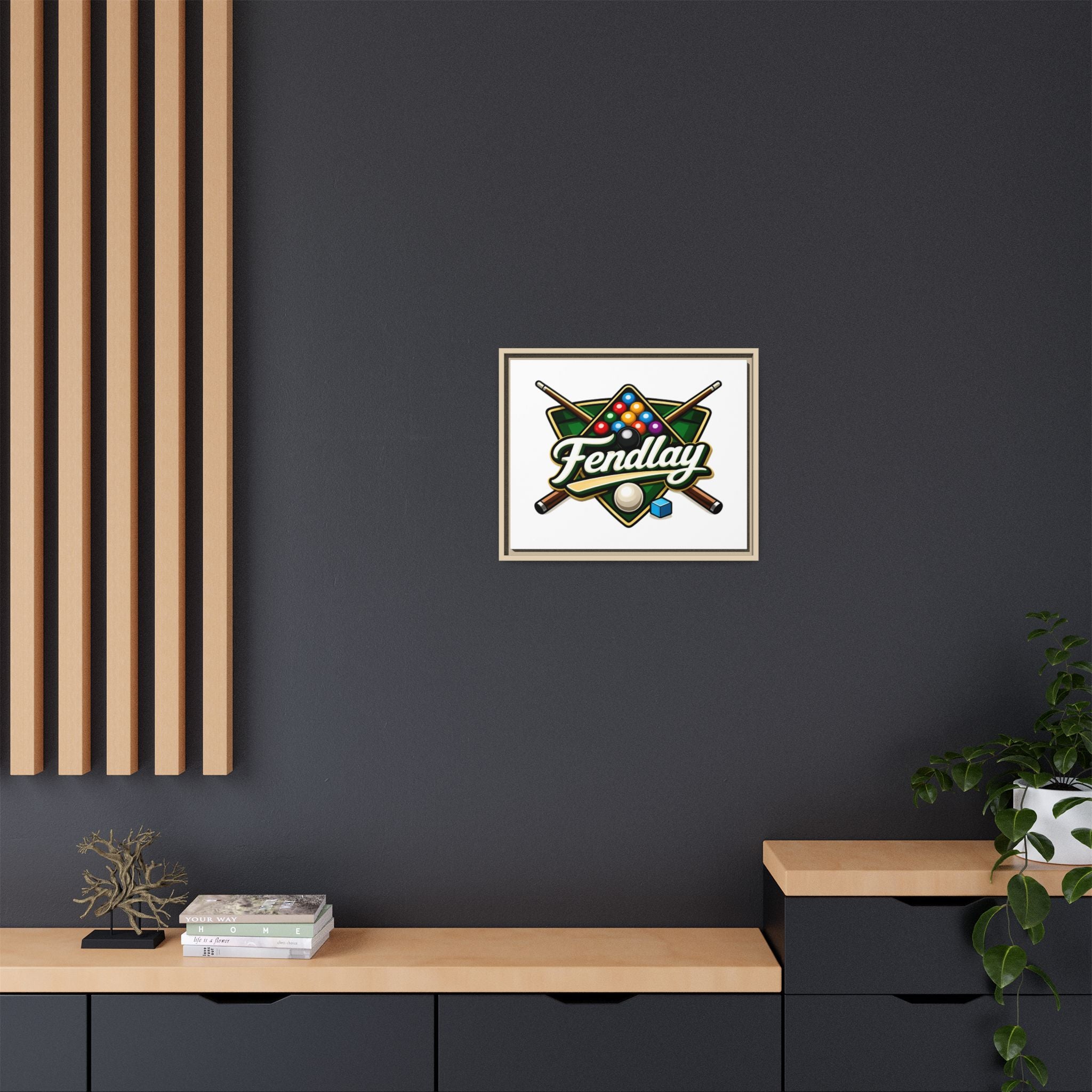 Billiards Logo Fendlay Matte Canvas Framed | Pool Cue & Balls Wall Art