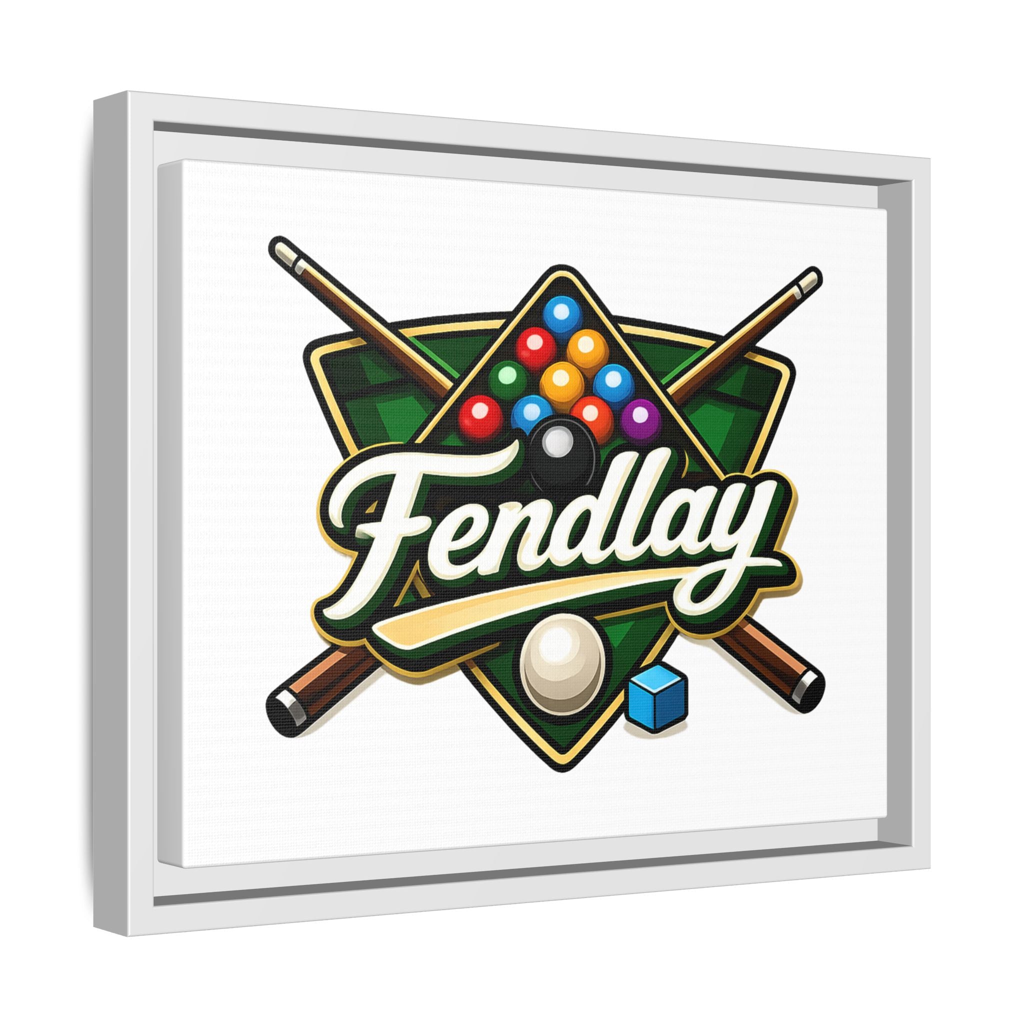 Billiards Logo Fendlay Matte Canvas Framed | Pool Cue & Balls Wall Art