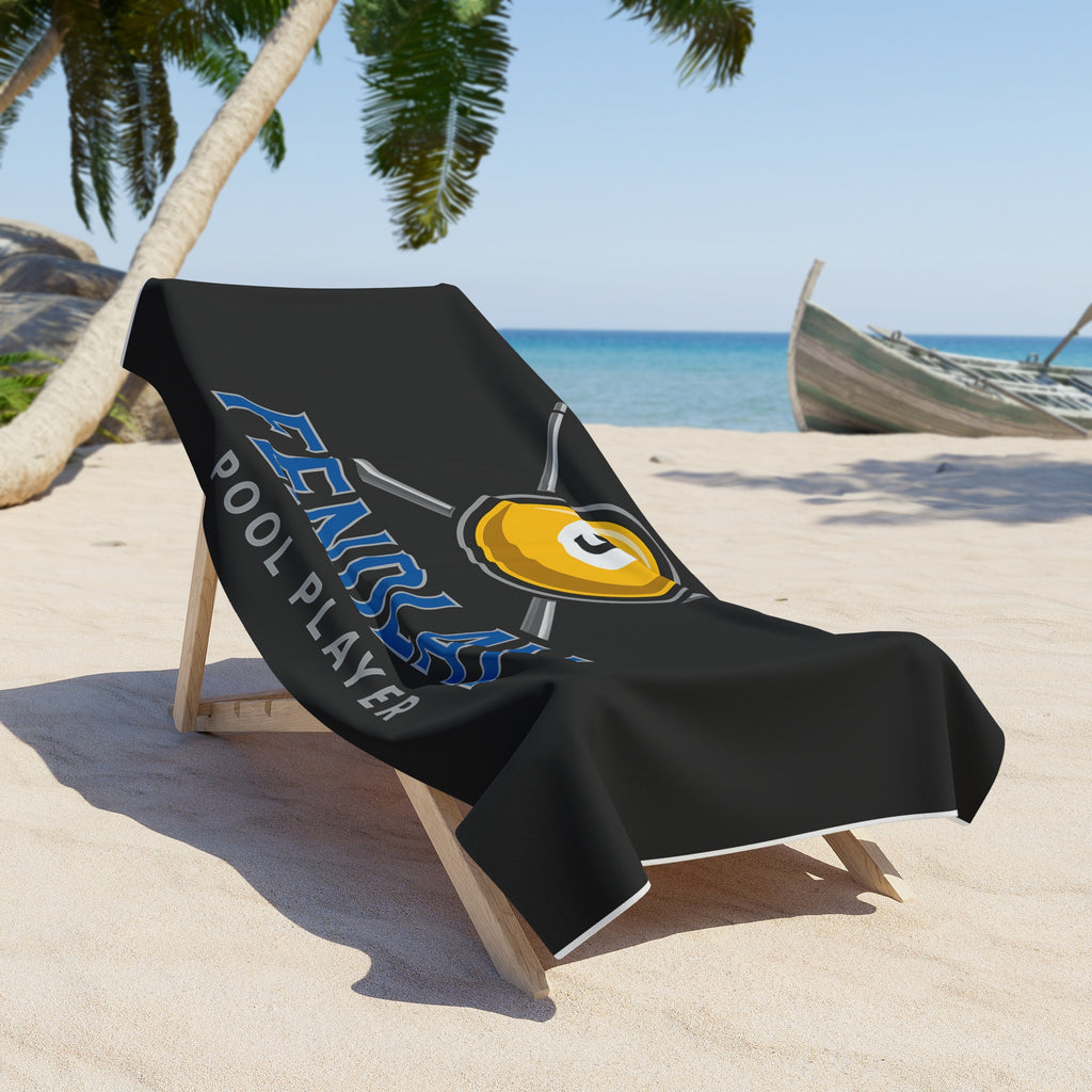 9 Ball Pool Player Beach Towel | Billiards Cue Logo