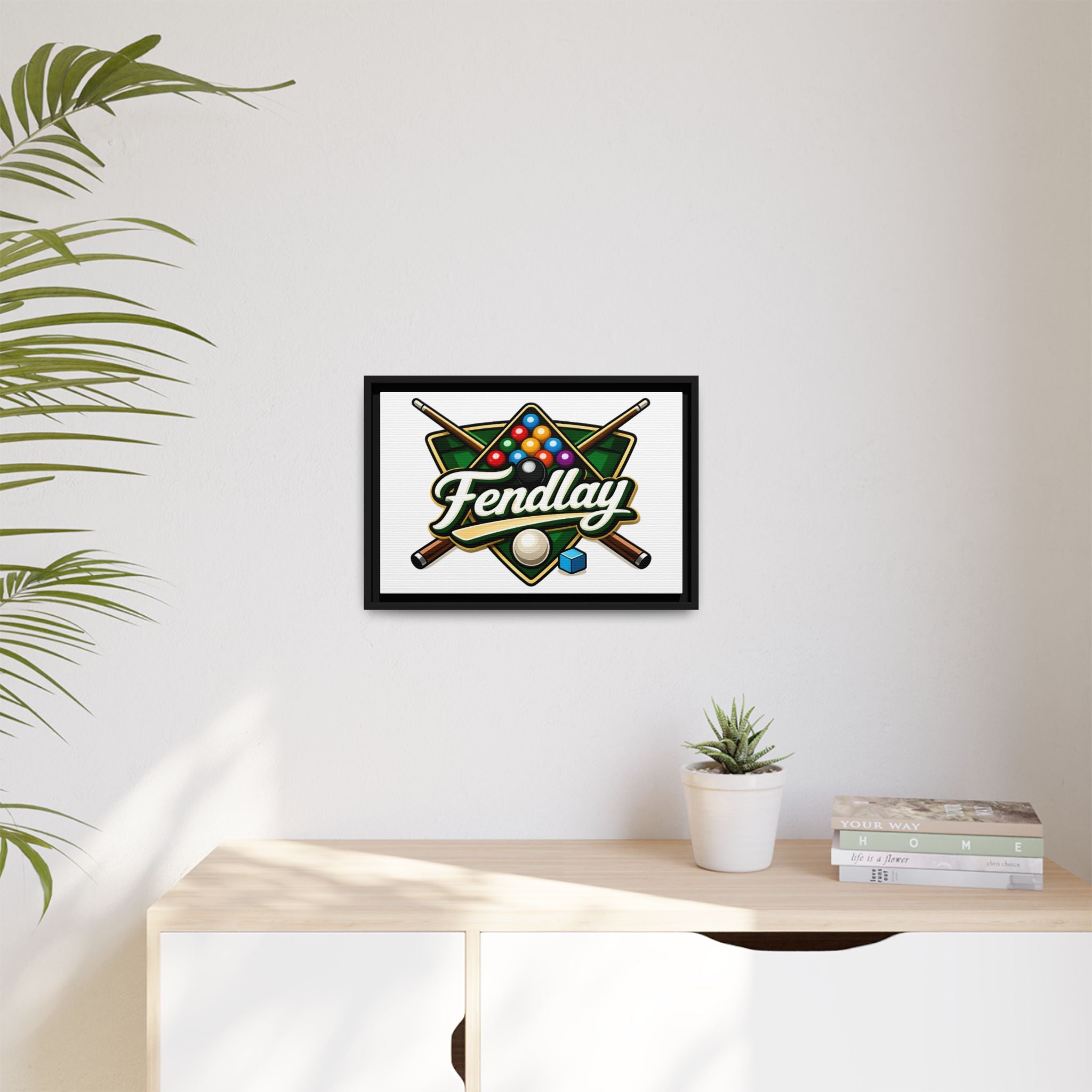 Billiards Logo Fendlay Matte Canvas Framed | Pool Cue & Balls Wall Art