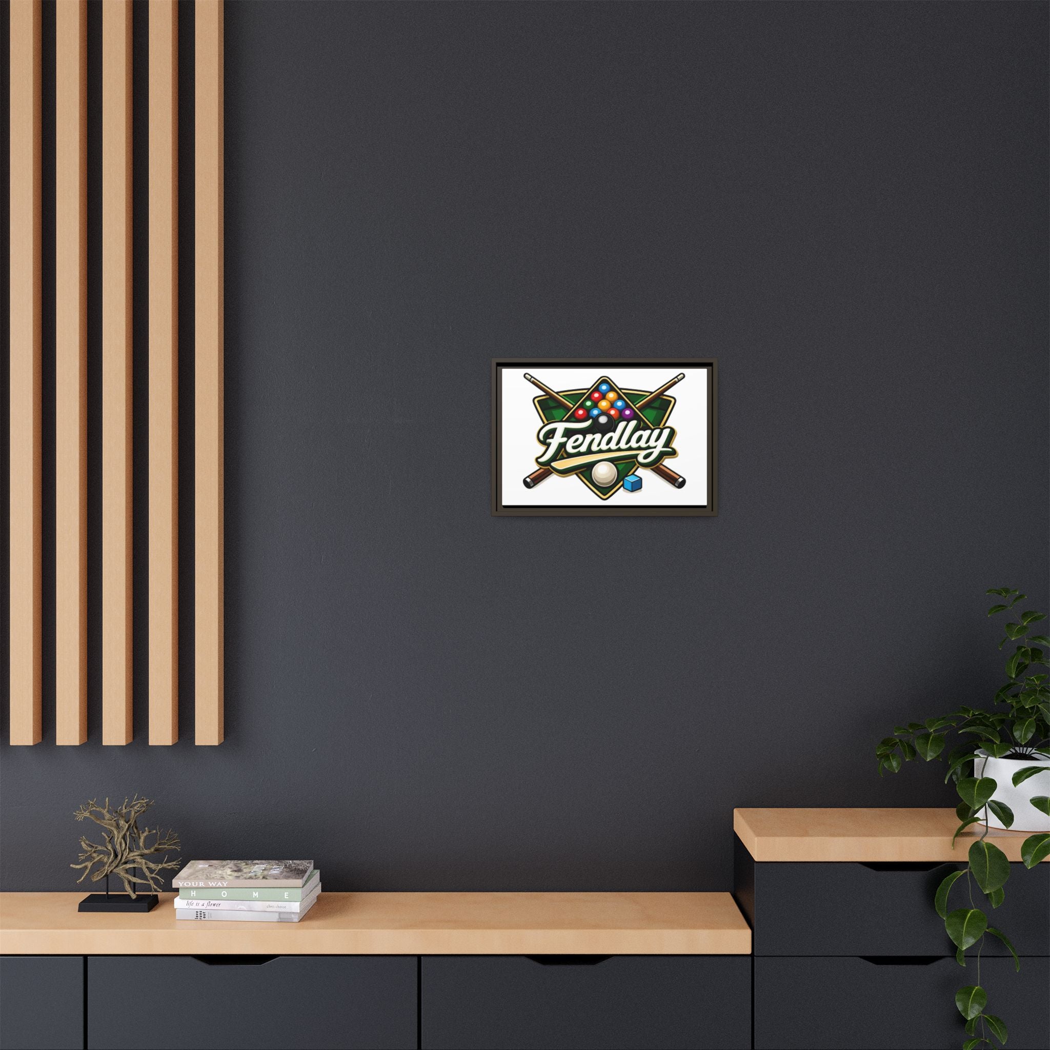 Billiards Logo Fendlay Matte Canvas Framed | Pool Cue & Balls Wall Art