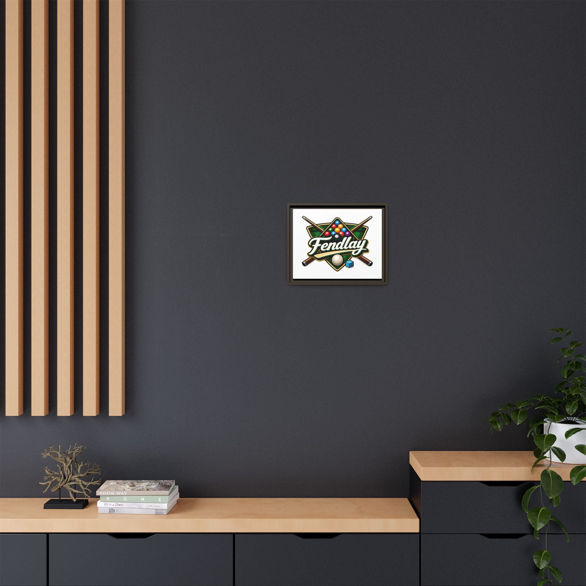 Billiards Logo Fendlay Matte Canvas Framed | Pool Cue & Balls Wall Art