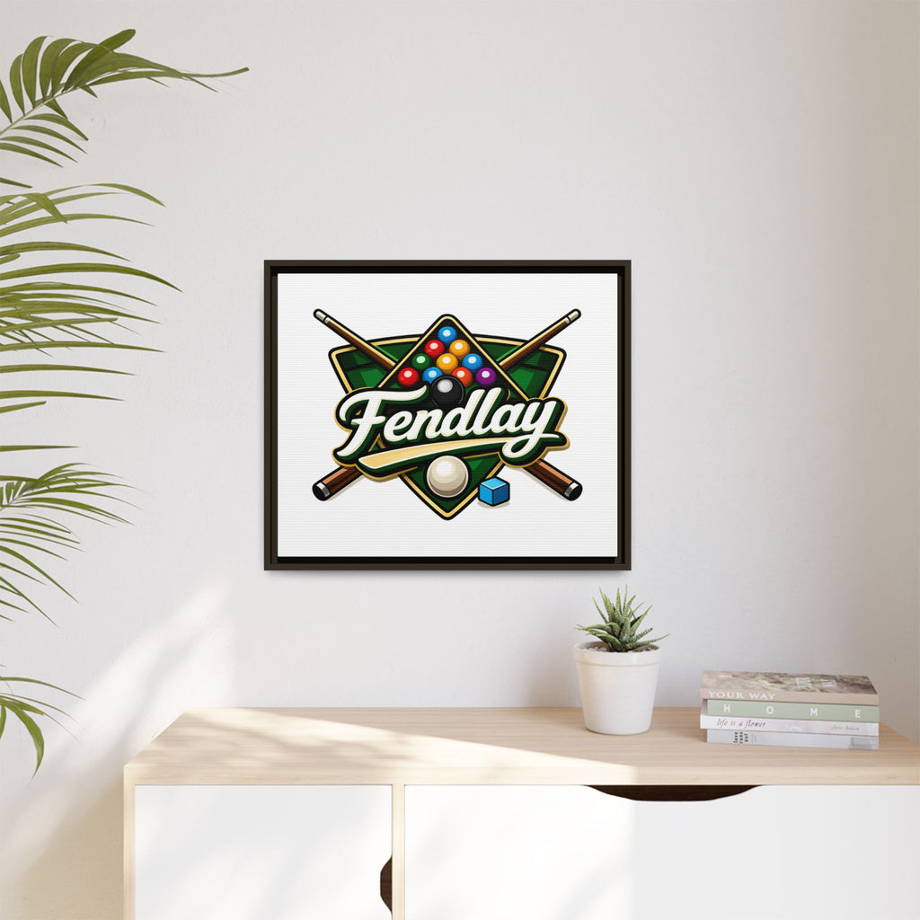 Billiards Logo Fendlay Matte Canvas Framed | Pool Cue & Balls Wall Art