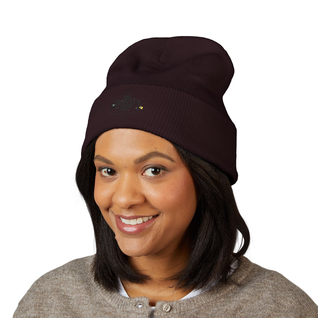 Floral Skull Crest Beanie | Embroidered Cuffed Beanie