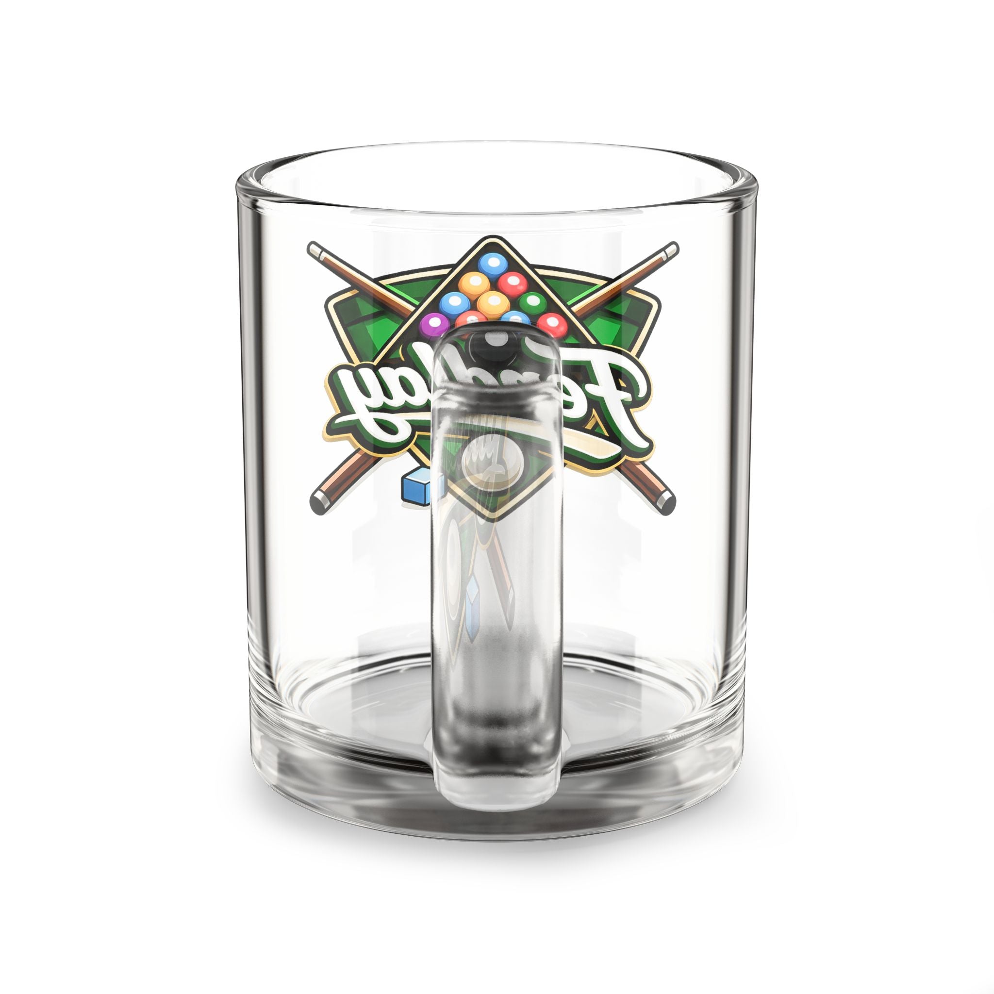 Billiards Pool Rack Logo Glass Mug | 10oz Pool Cue Coffee Cup