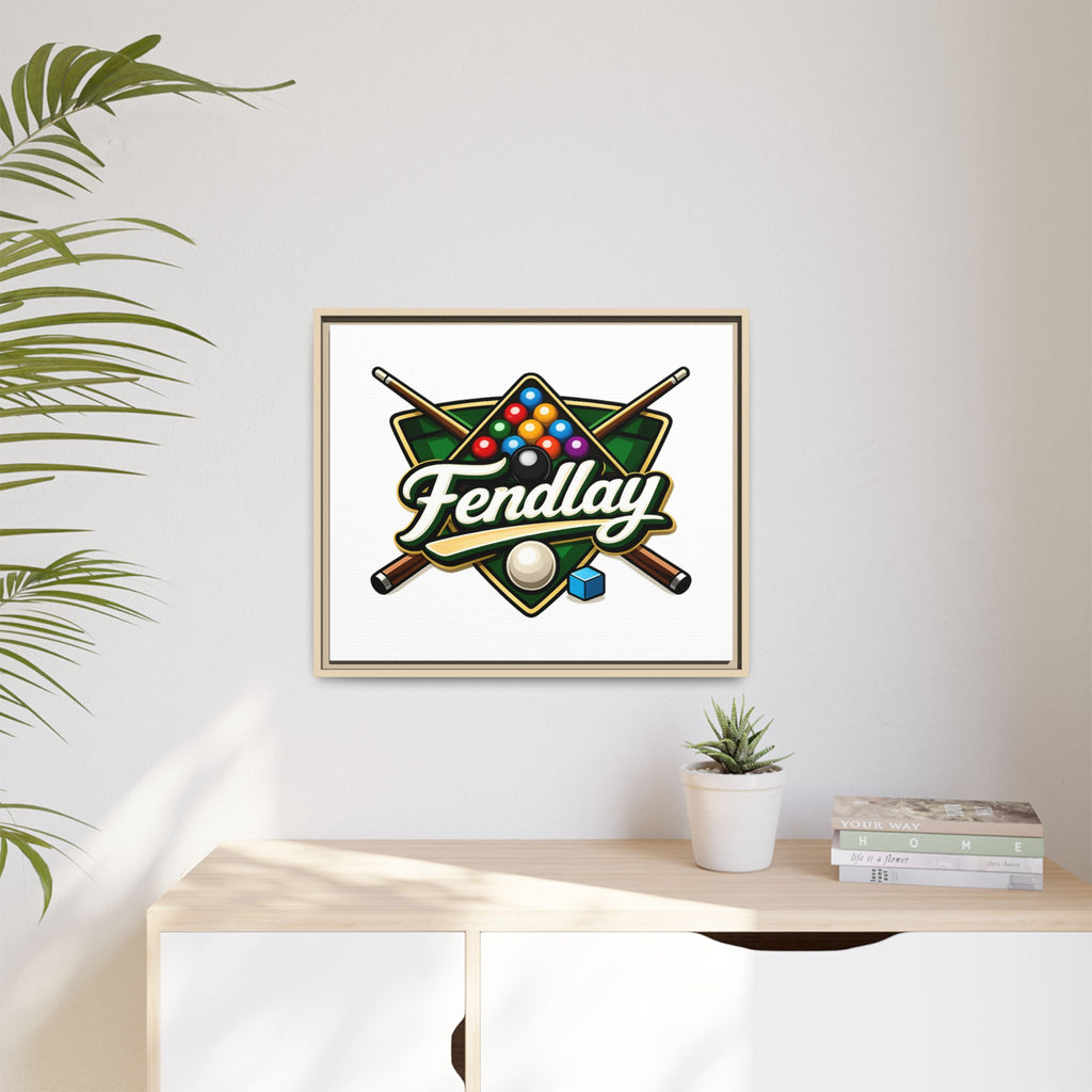Billiards Logo Fendlay Matte Canvas Framed | Pool Cue & Balls Wall Art