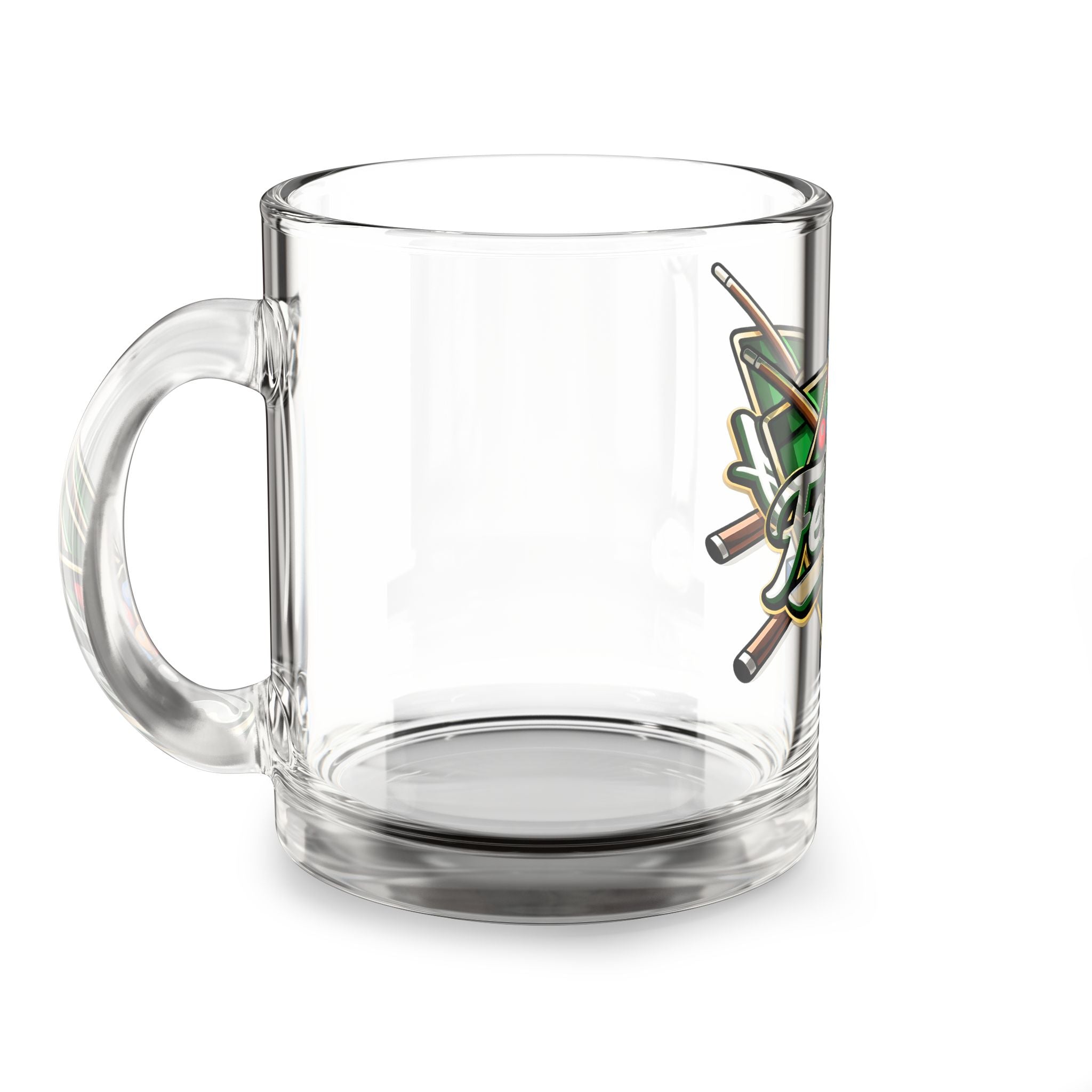 Billiards Pool Rack Logo Glass Mug | 10oz Pool Cue Coffee Cup