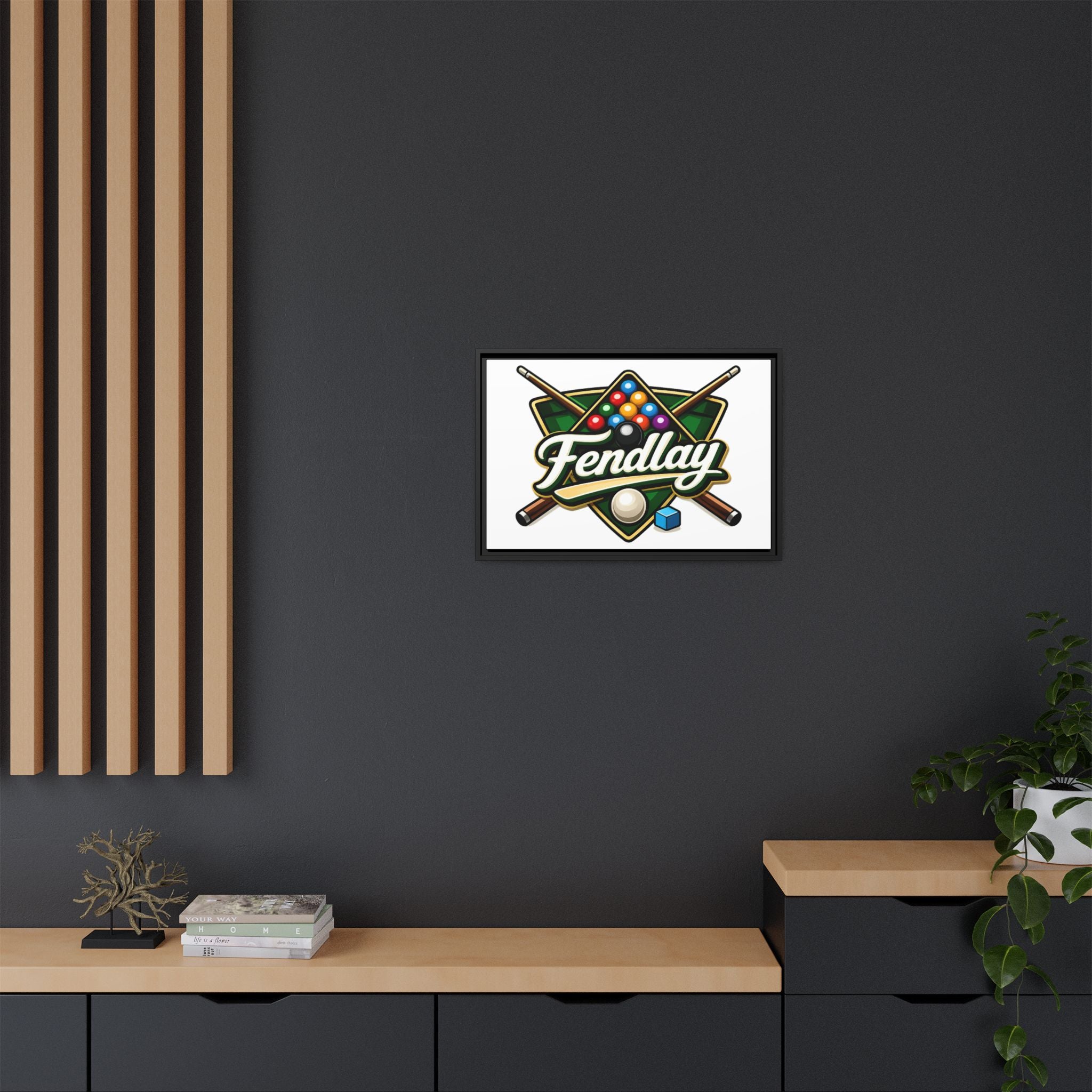 Billiards Logo Fendlay Matte Canvas Framed | Pool Cue & Balls Wall Art