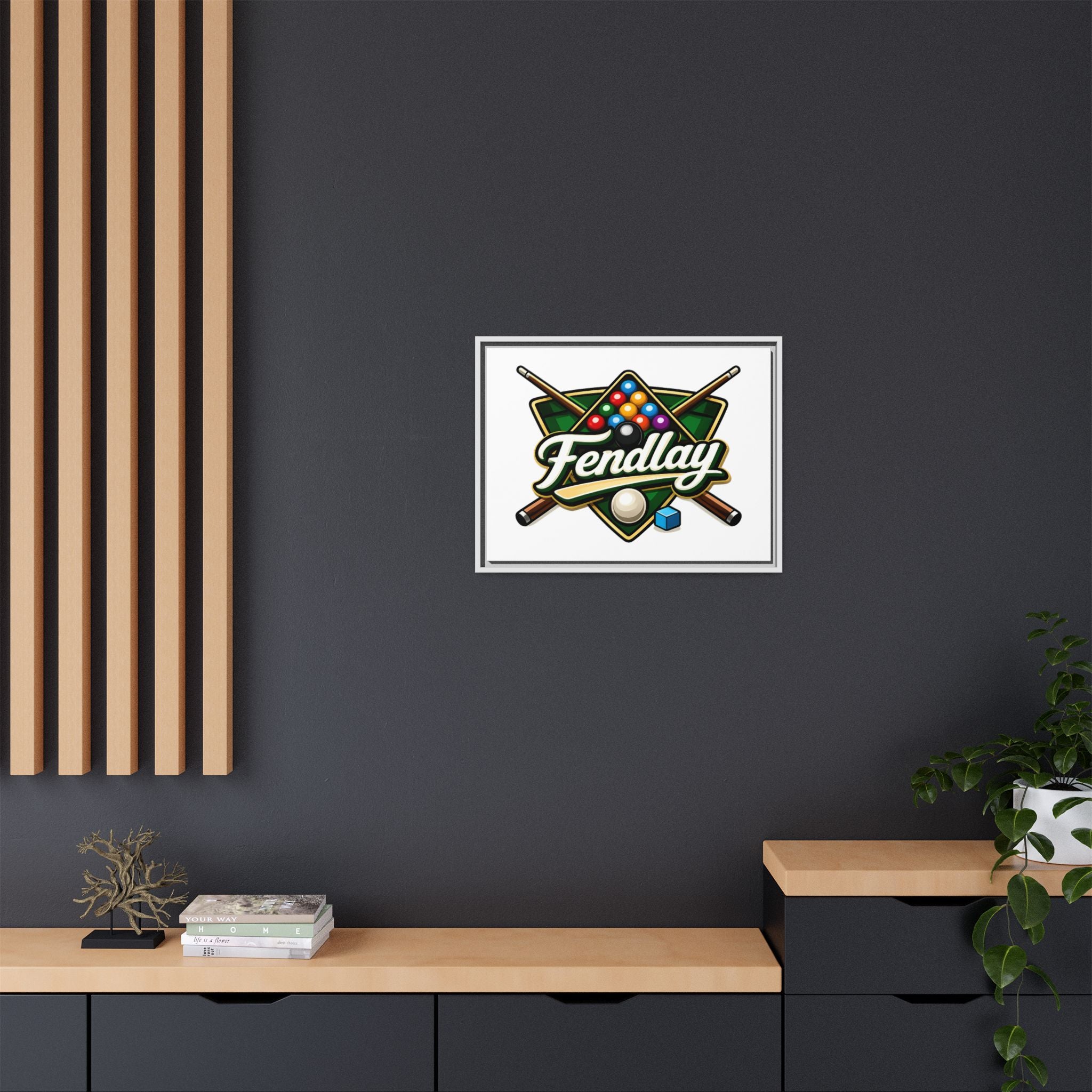 Billiards Logo Fendlay Matte Canvas Framed | Pool Cue & Balls Wall Art