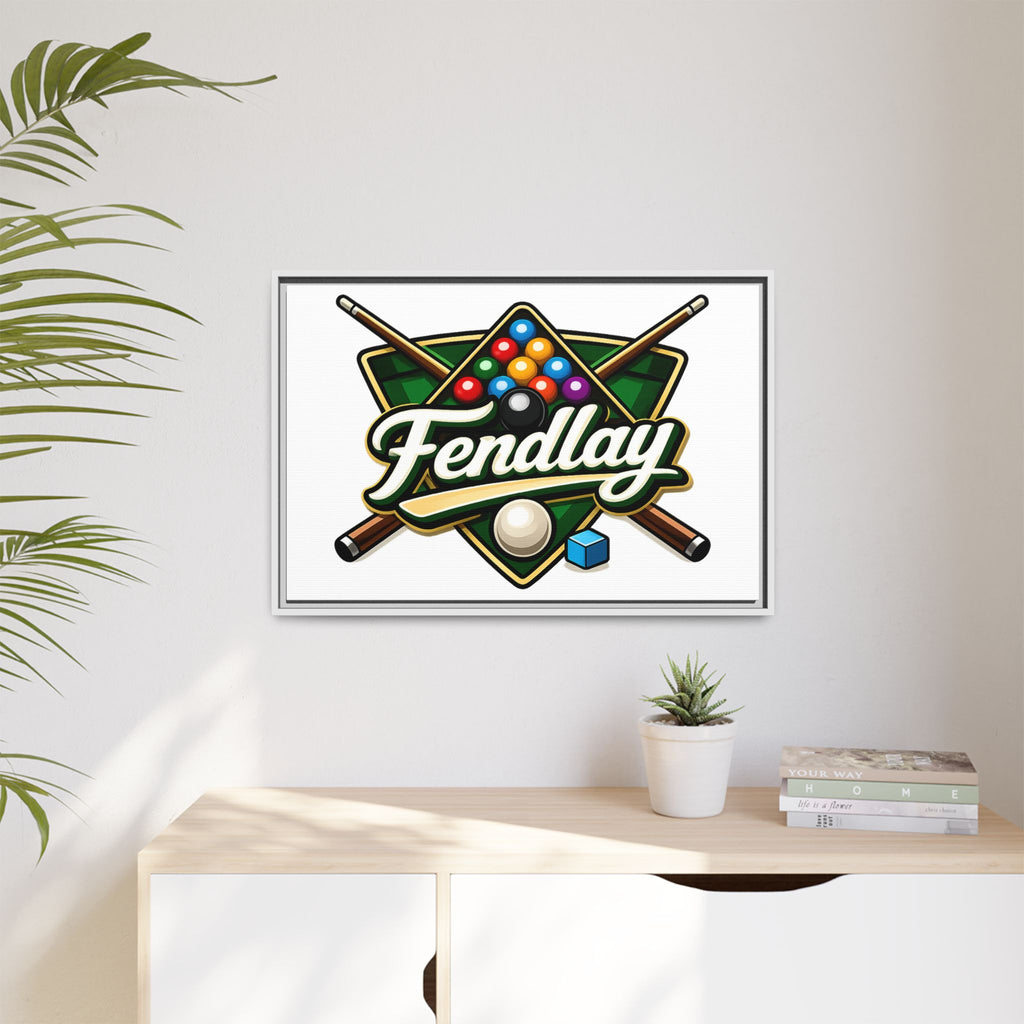 Billiards Logo Fendlay Matte Canvas Framed | Pool Cue & Balls Wall Art