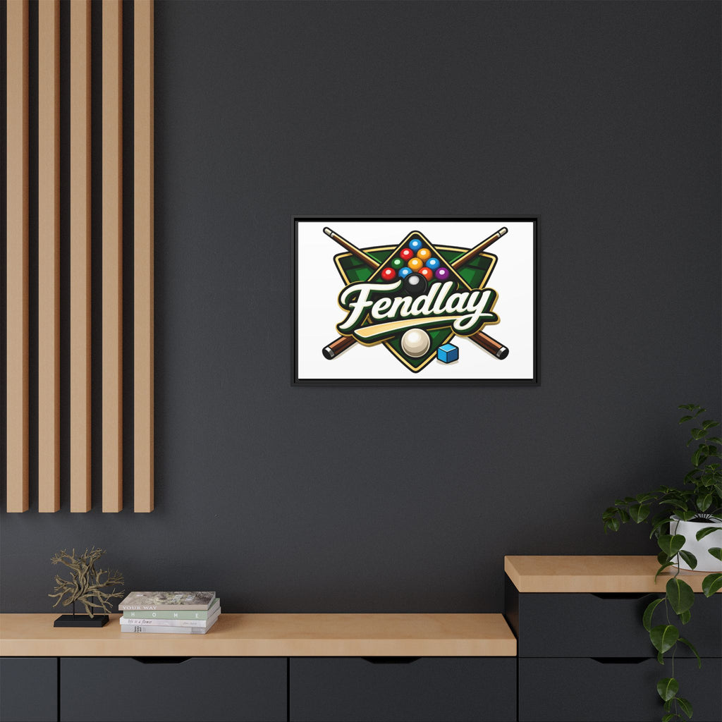 Billiards Logo Fendlay Matte Canvas Framed | Pool Cue & Balls Wall Art