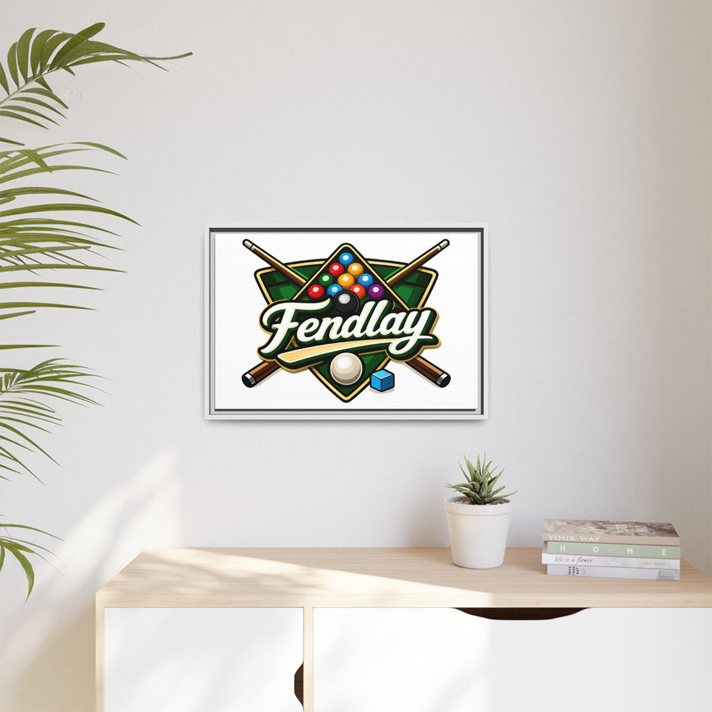 Billiards Logo Fendlay Matte Canvas Framed | Pool Cue & Balls Wall Art