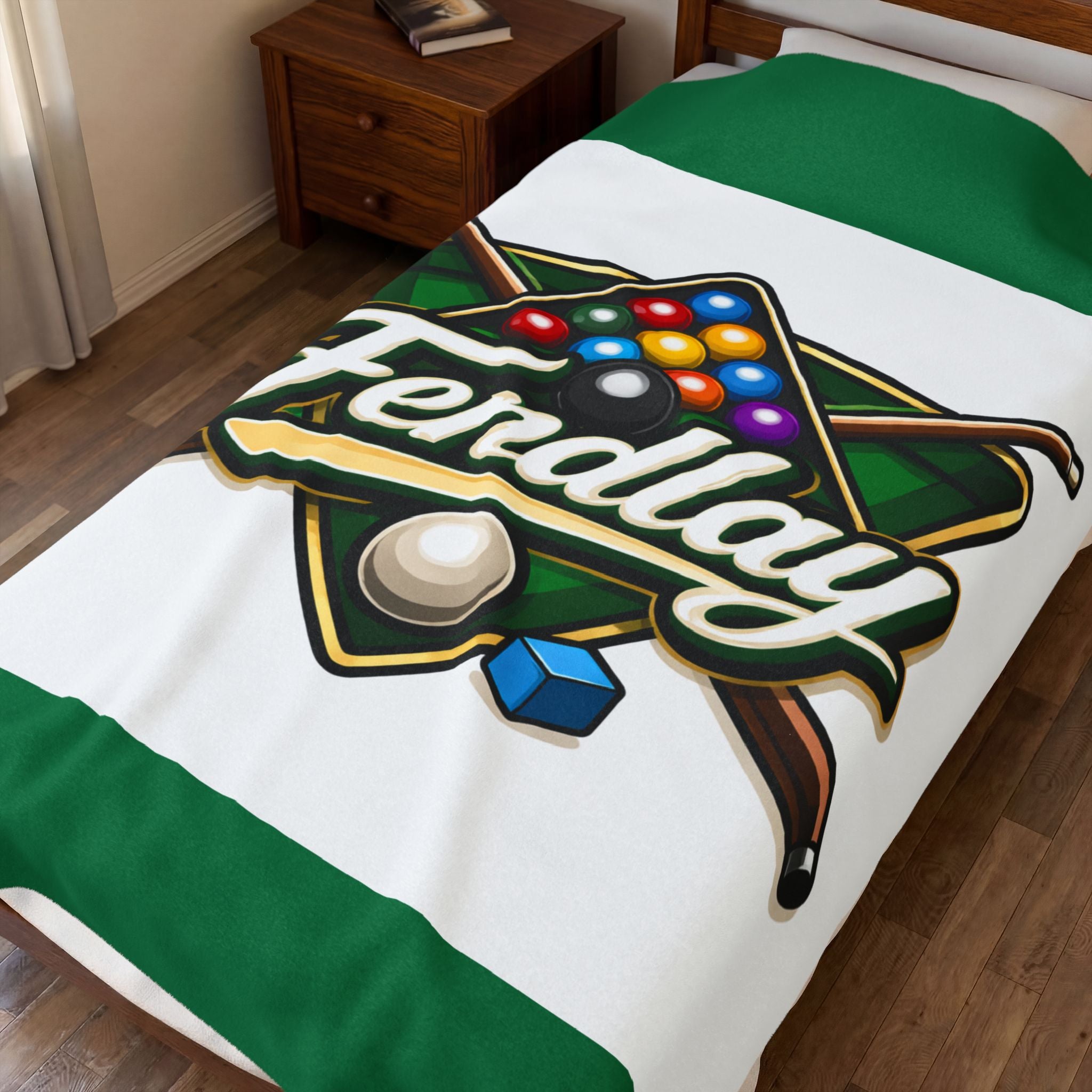 Pool Billiards Logo Velveteen Plush Blanket | Billiard Balls Cue Rack Design