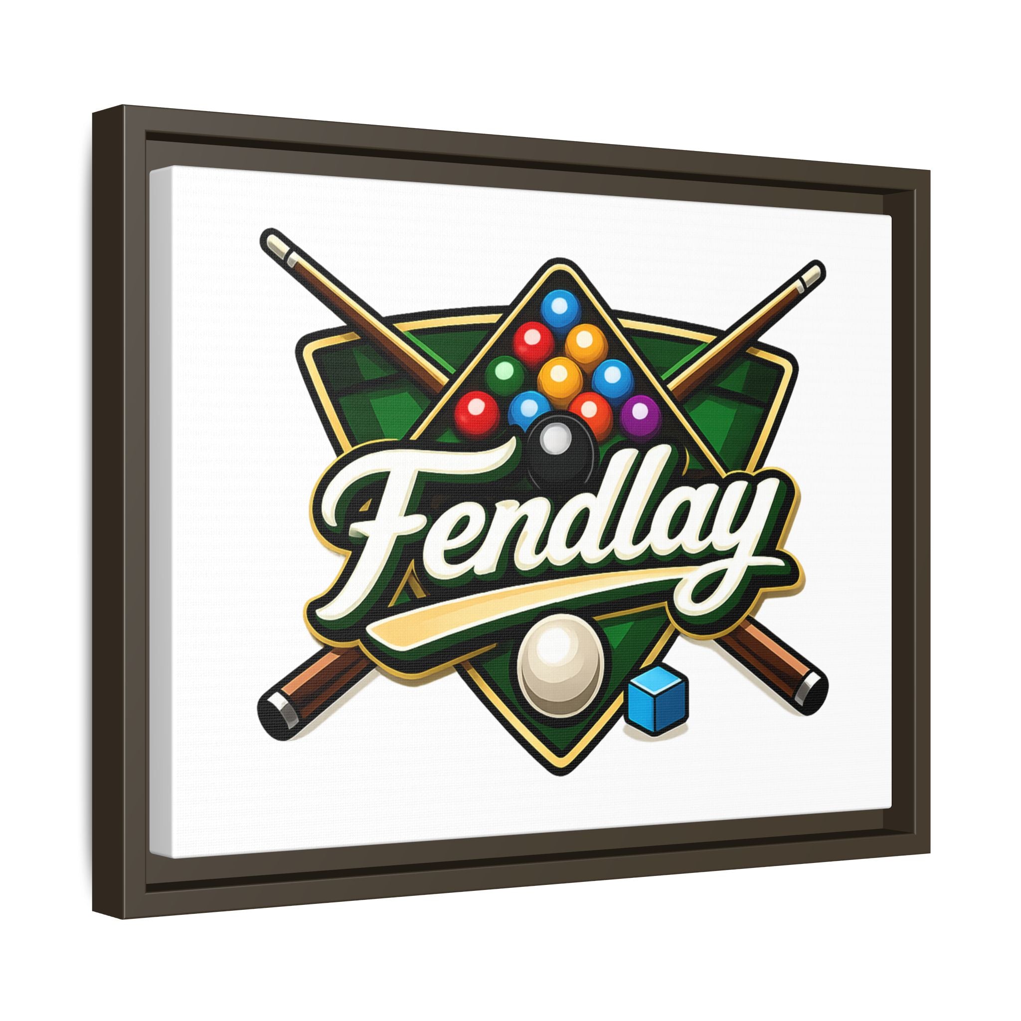 Billiards Logo Fendlay Matte Canvas Framed | Pool Cue & Balls Wall Art