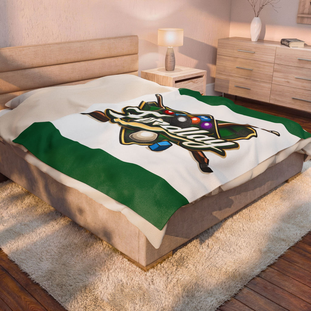 Pool Billiards Logo Velveteen Plush Blanket | Billiard Balls Cue Rack Design