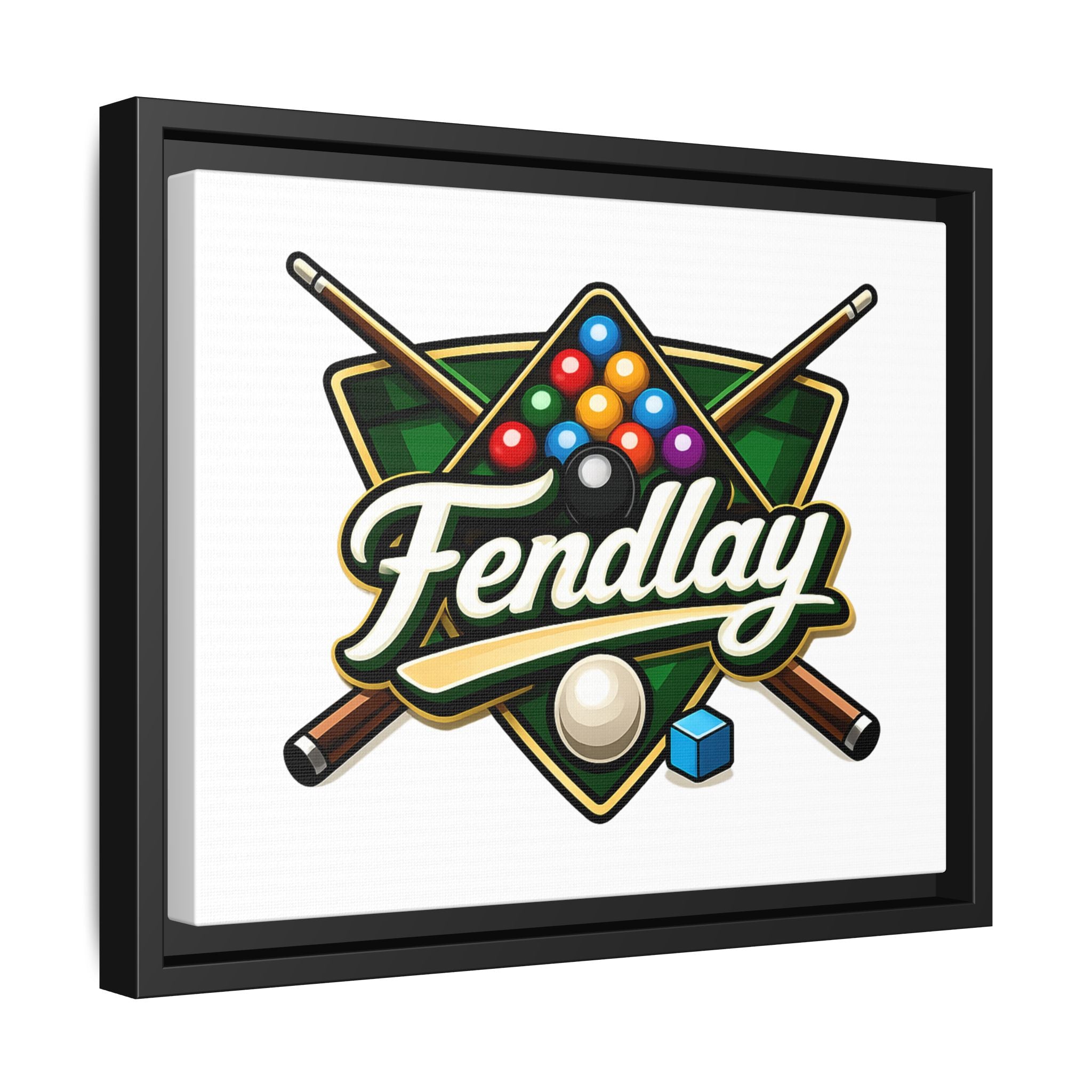 Billiards Logo Fendlay Matte Canvas Framed | Pool Cue & Balls Wall Art