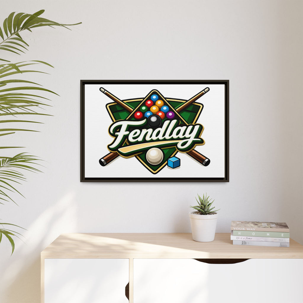 Billiards Logo Fendlay Matte Canvas Framed | Pool Cue & Balls Wall Art